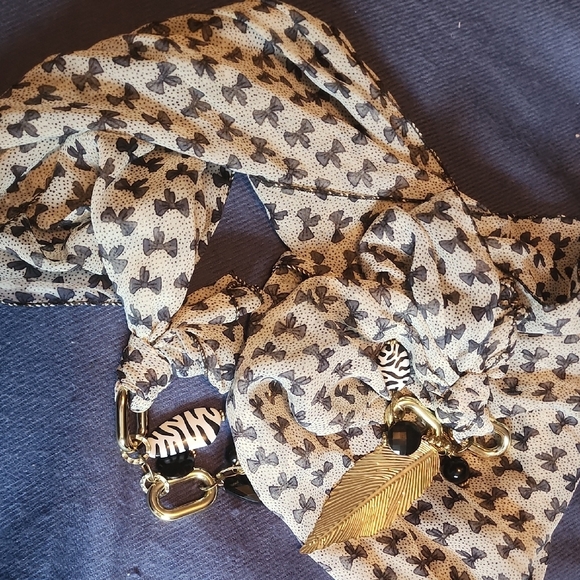 Scarf Necklace with Black Bead & Gold Charm - Women Accessories - Picture 5 of 5